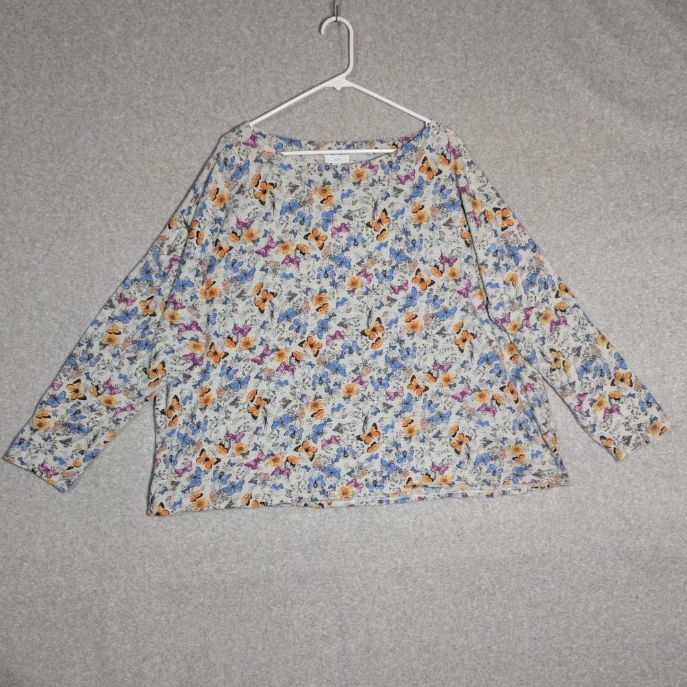 J Jill Butterfly Top Womens 3X Floral Cotton Boat Neck‎ Relaxed Fit Garden